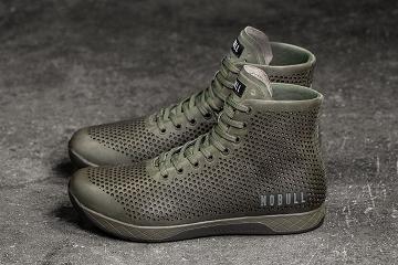 Women's Nobull High-Top Moss Leather Trainers Olive | SG H2885A